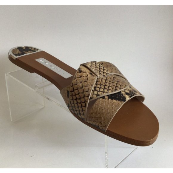 NEW ZARA Basic Collection Snakeskin Embossed Leather Slides - Picture 4 of 11